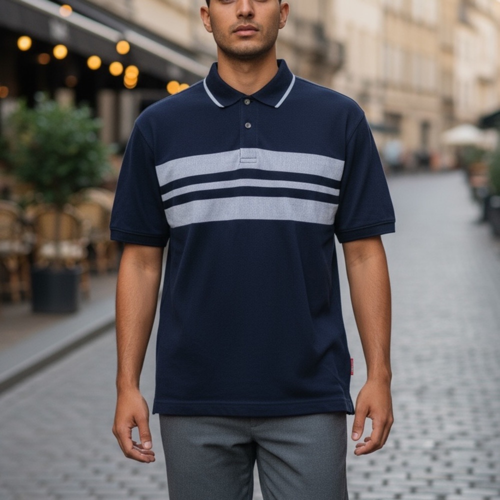 Wrangler Navy and Gray Striped Polo Shirt